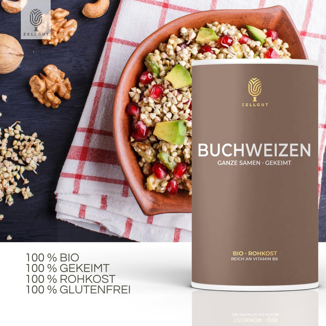 ZELLGUT© BIO BUCHWEIZEN - ganze Samen GEKEIMT 800g • BASISCH • 100% ROHKOST-QUALITÄT • GLUTENFREI • aus EU-Bio-Landwirtschaft • Reich an Magnesium, Kalzium, Kalium und Eisen