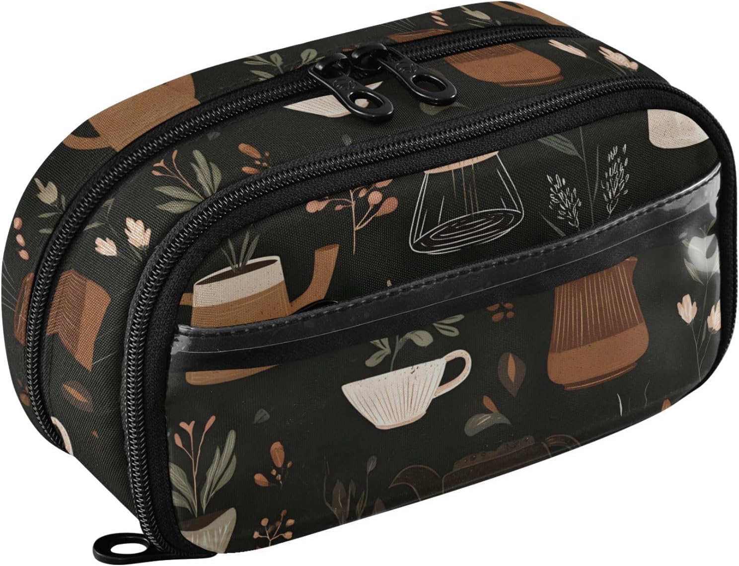 ALAZA Coffee Large Capacity Pencil Case, Aesthetic Stationery Organizer Bag with Clear PVC Window, High Capacity Pen Pouch with Dividers for School Office Travel