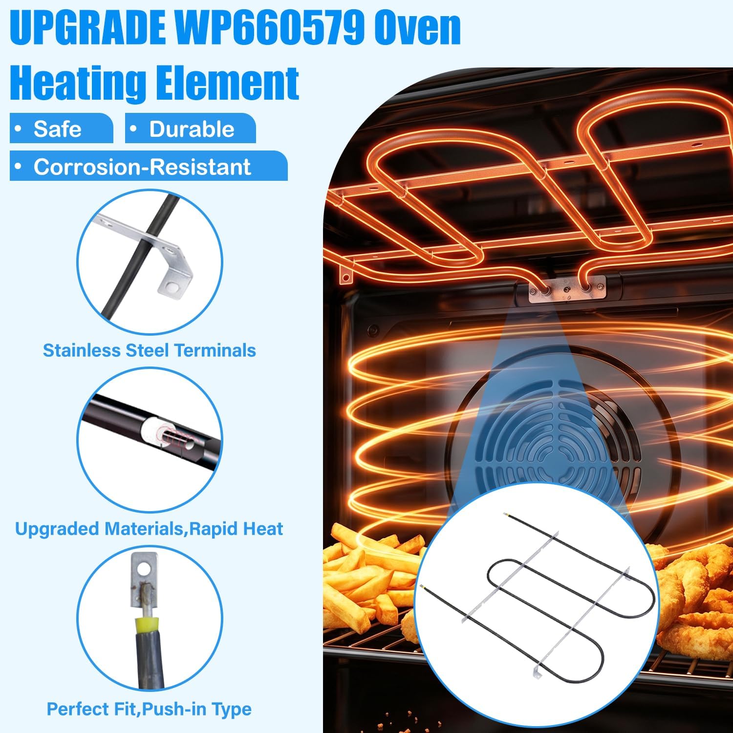 UPGRADE WP660579 stove oven element Compatible with Whirlpool Oven Heating Element,660579 Electric Ranges Stoves Coils Replacement BES450WB2 RS660BXK2 KEBI100VBL1/2 WP660579 Range Broil Element