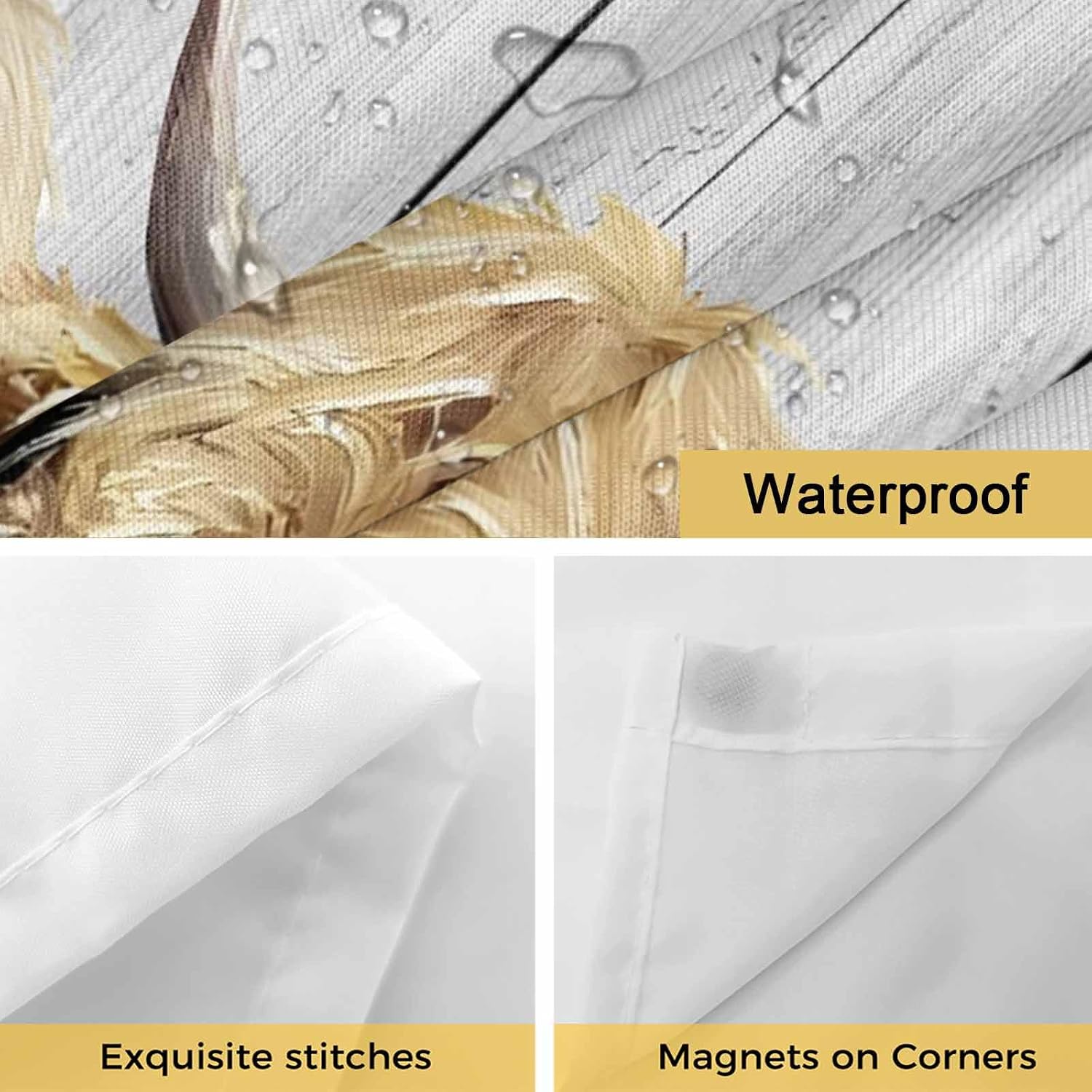 Farm Highland Cattles No Hook Shower Curtain with Snap in Liner Farmhouse Brown Cow Country Gray Wood Grain Shower Curtain for Bathroom, Fabric Waterproof Inner Liner with Mesh Top Window, 60x72
