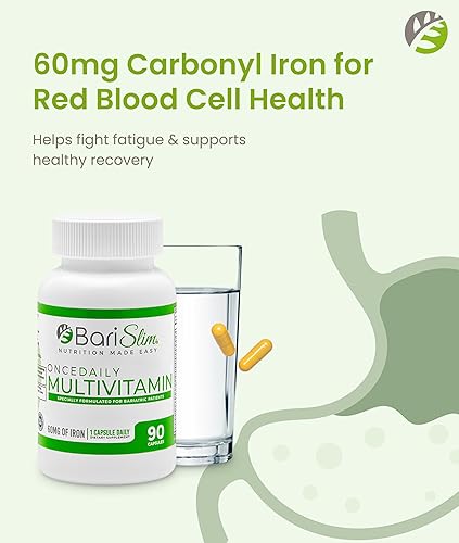 Miniatura 4 de BariSlim Cápsula multivitamínica bariátrica Once Daily - 60 mg de hierro - Vitamina bariátrica y suplemento para poscirugía WLS incluyendo bypass
