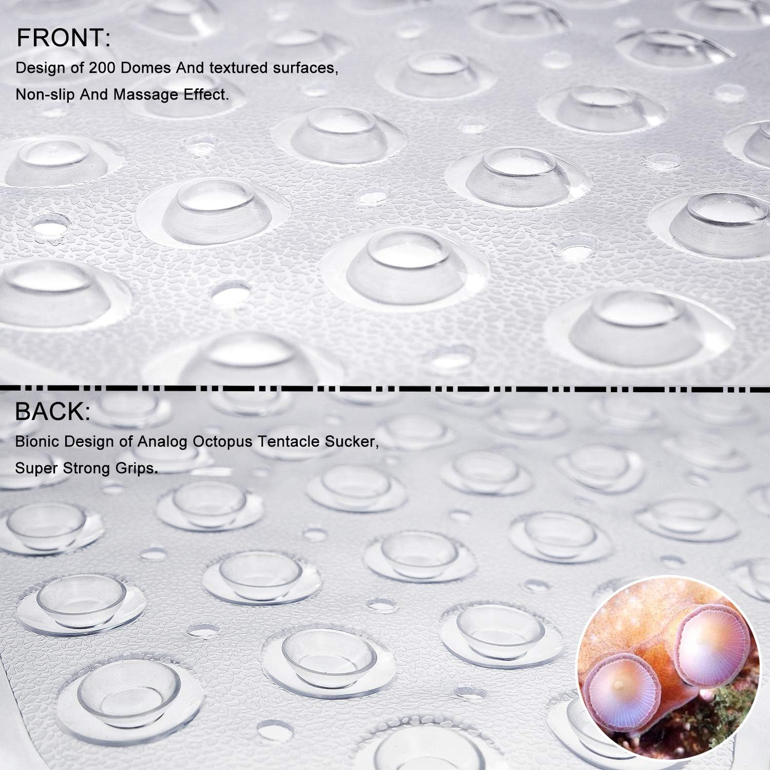 Bathtub Mats for Shower Tub, Extra Long Non-Slip 39 x 16 Inch Bath Mat with Drain Holes and Suction Cups, BathMat for Bathroom with Machine Washable (Clear) - Image 3