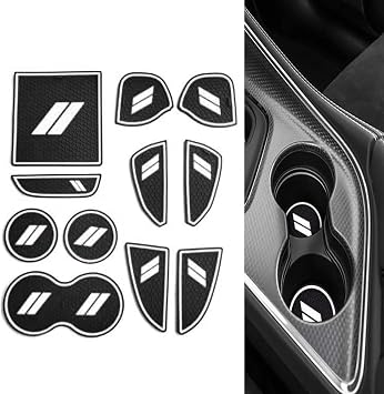 jeseny 11pcs Custom Cup Holder Liner Mat Door Pocket Center Console Liner Dodge Challenger Accessories 2015-2023 Car Interior Dustproof Mat Anti-Slip Pad White