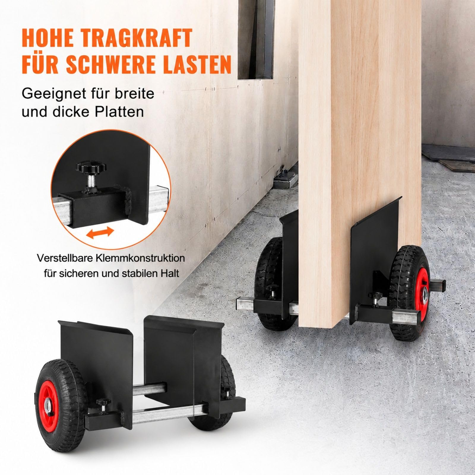 Plattenwagen, 600 lb Traglast, Lufträder, verstellbare Klemme für Gipskartonplatten und Materialtransport