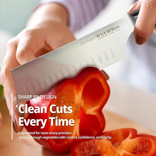 Miniatura 8 de Cuchillo Nakiri de 6.5 pulgadas, hoja de acero sueco afilada, mango de madera de olivo italiano, cuchillo para verduras de estilo japonés con borde