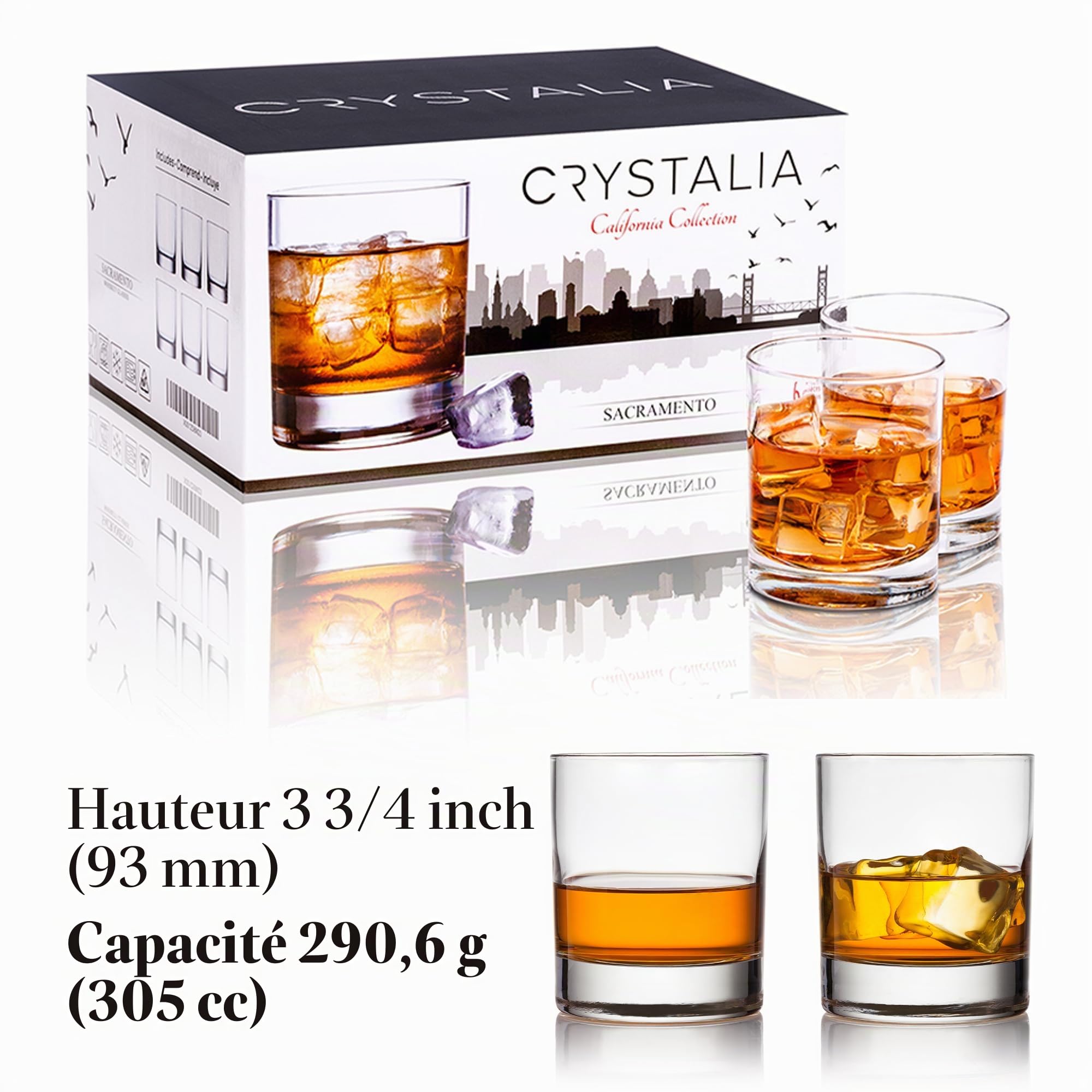 Volarium CRYSTALIA Qualité Supérieure Verres à Whisky, Lot de 6, 305 ml 100% SANS PLOMB Verre Rhum, Verre Wisky pour Cocktails, Scotch, Cognac, Chivas, Verres à Boire, Whisky Glass