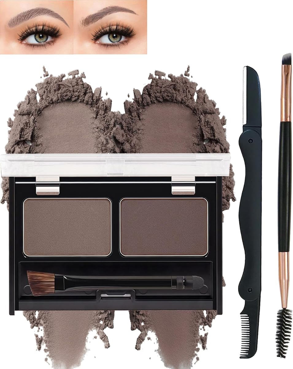 Eyebrow Powder,Waterproof Eye Brows Powder for Women Brown Dark Brown-03 | 2 color brows tinted palette makeup kit,long-lasting lightweight,easy blend brow filler fill&sculpt natural eyebrow makeup