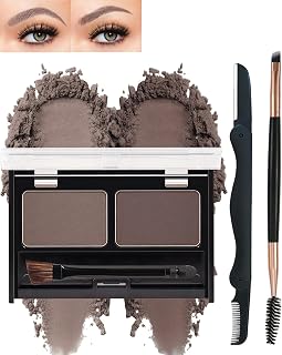 Eyebrow Powder Makeup Kit for Women,2 Colors Eye Brow Powder Waterproof Tinting Palette Long-Lasting,Brown Dark Brown Brow Fill&Sculpt Natural Eyebrow Contour for Sparse Brow with Brow Brush &Razor-03