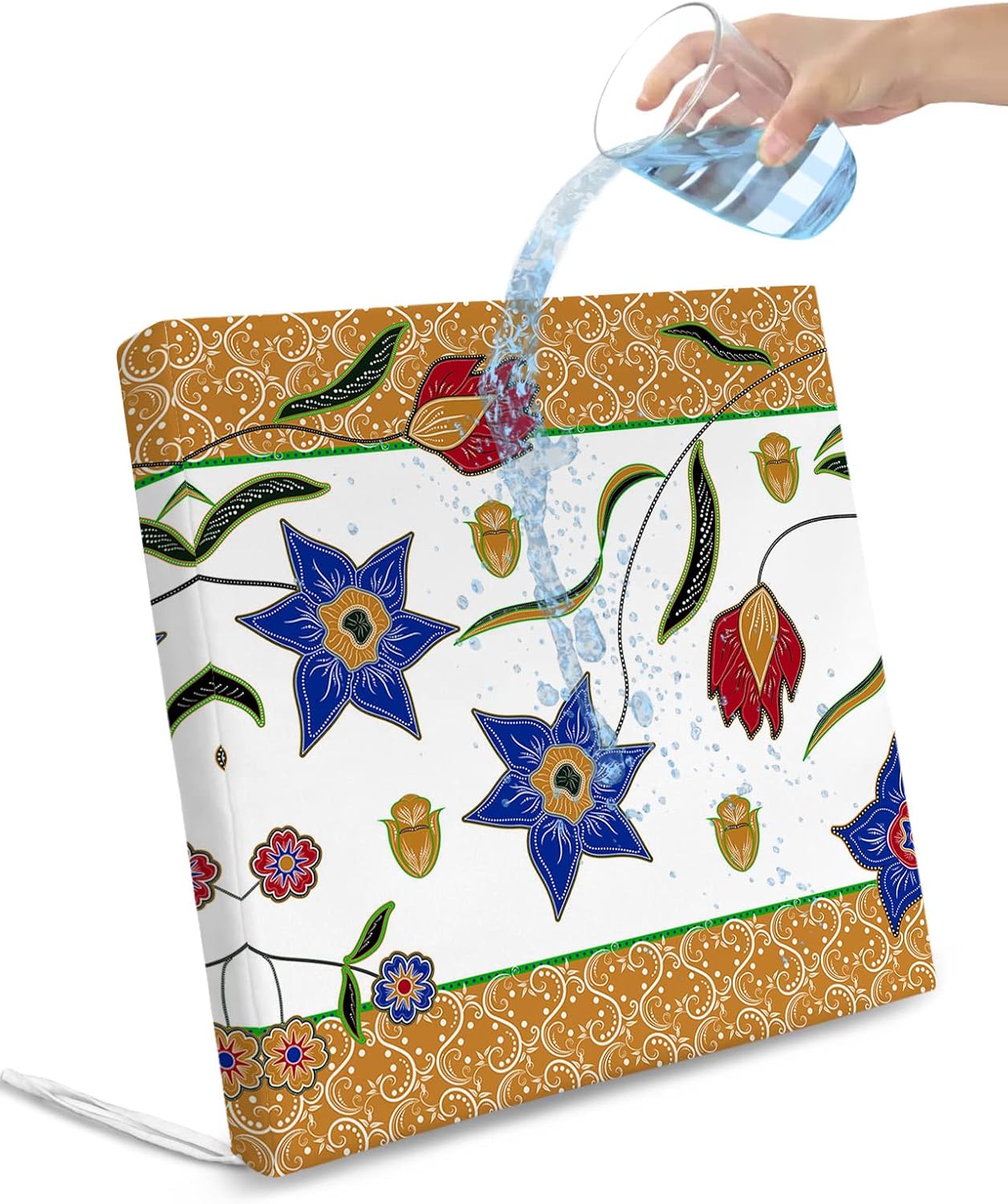 Edwiinsa Retro Floral Indoor/Outdoor Seat Cushions Cover Blue Yellow Flower Morris