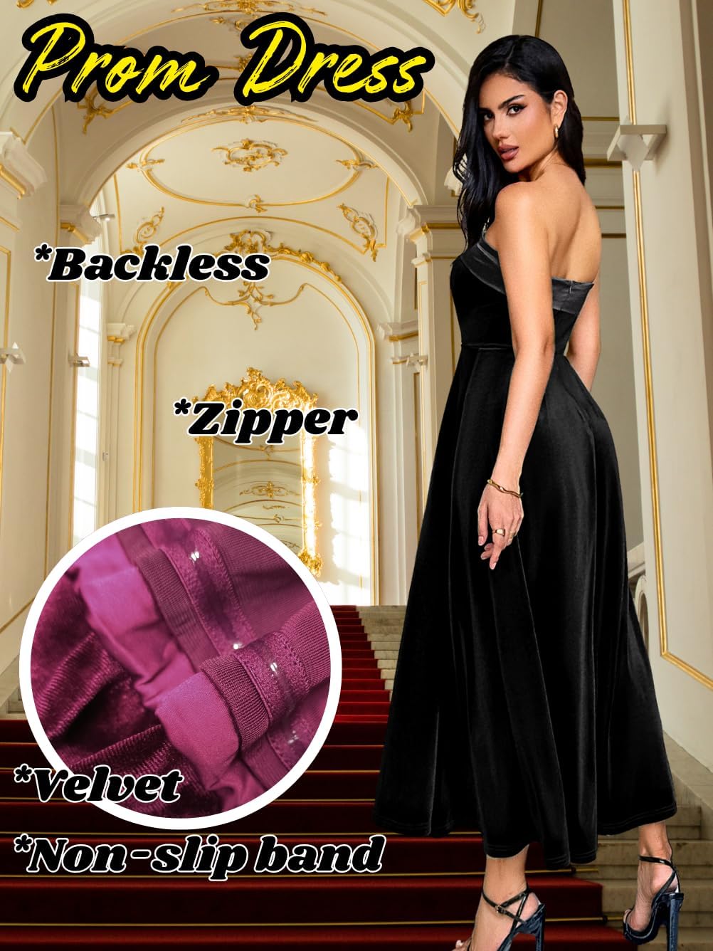 Kaei&Shi Velvet Maxi Dress,Strapless Formal Dresses for Women,Elegant Christmas Party Evening Gowns - Image 5