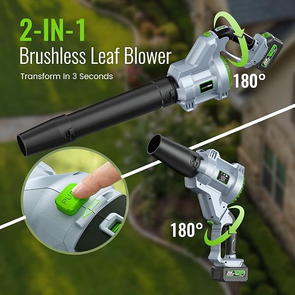Leaf Blower Cordless, 680CFM Leaf Blowers with 2 x 4.0Ah Batteries, 5-Speed Brushless Motor, Lightweight Grass Snow Blowers for Lawn Care, Patio, Yard, Garden Cleaning, Gray - 2