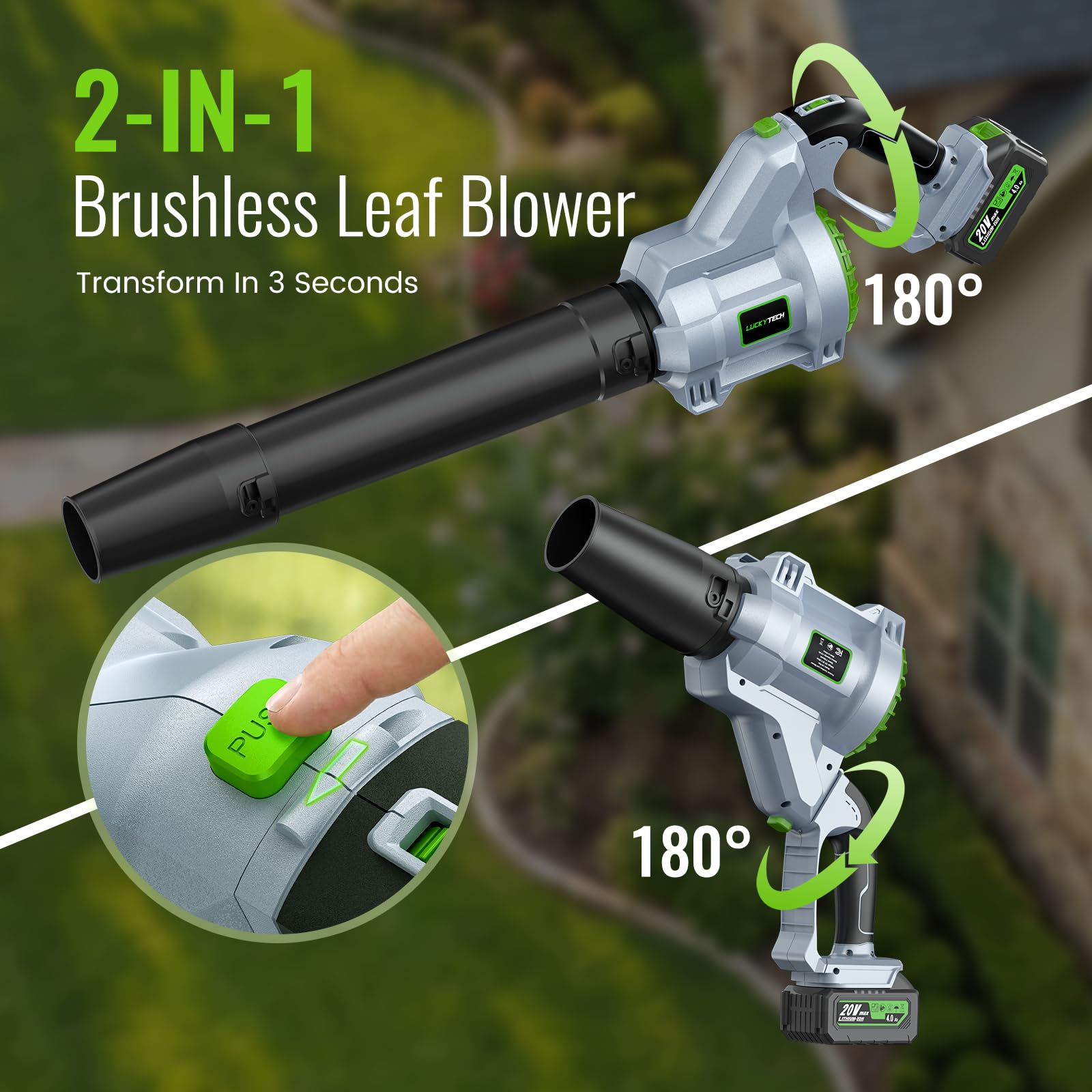 Leaf Blower Cordless, 680CFM Leaf Blowers with 2 x 4.0Ah Batteries, 5-Speed Brushless Motor, Lightweight Grass Snow Blowers for Lawn Care, Patio, Yard, Garden Cleaning, Gray - 2