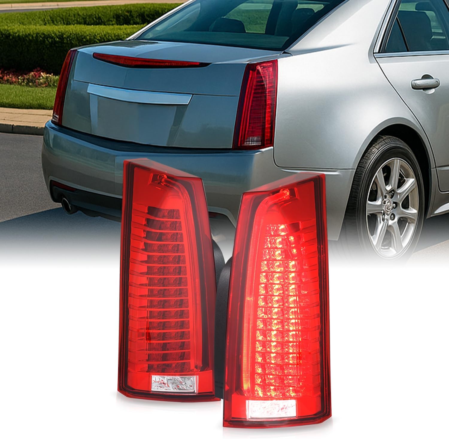 AKKON - Fits 2008-2013 Cadillac CTS FULL LED Black Tail Lights Pair Driver+Passenger w/Running Reverse Lamp Sedan 4Door