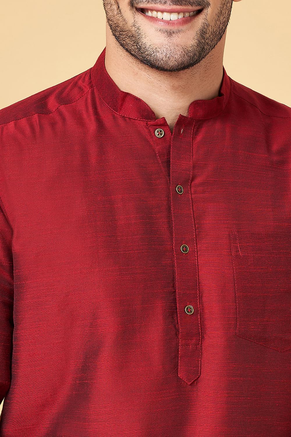 Men's Indus Route Maroon Kurta Regular Fit,Maroon,XL - Image 3 thumbnail