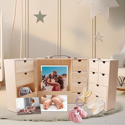 Miniatura 7 de Vencer Caja de recuerdos de bebé DIY con etiqueta escrita a mano, organizador de memoria de madera para recién nacidos, para baby shower, pelo de