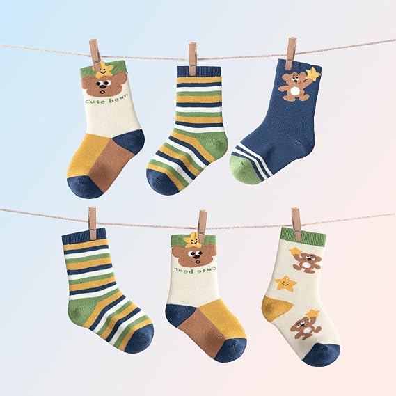 Balabala 4 Pack Toddler Crew Socks Boys Girls Baby Infant Cotton House Socks for 3 Months-7 Years Comfort Soft Seamless