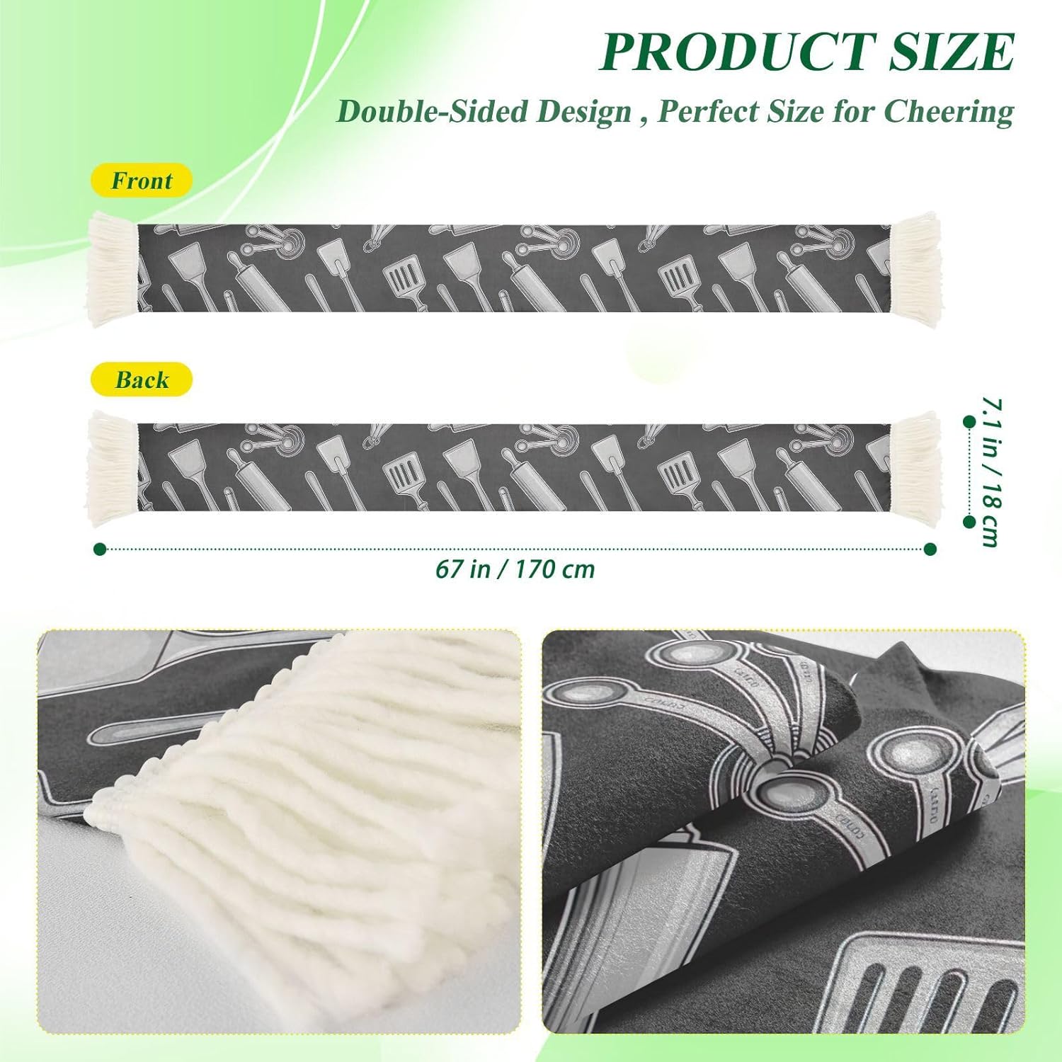 CHIFIGNO Kitchen Tools Black Sports Fan Scarves for Games, Soccer Scarf with Fringe, Soft & Quick Dry Polyester for Sweat Wiping and Cheering