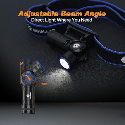 Miniatura 3 de Brinyte Linterna frontal recargable HL16, luz de trabajo LED ajustable de 0-90° con base magnética, linterna de cabeza manos libres para reparación
