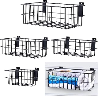 4Pcs Large Slatwall Baskets Set Ventilated Metal Pegboard Baskets Slatwall Basket, Hanging Storage Baskets for PVC Slatwall Panel, Storage Display on Garage Slatwall Panels, Slatwall Accessories Black
