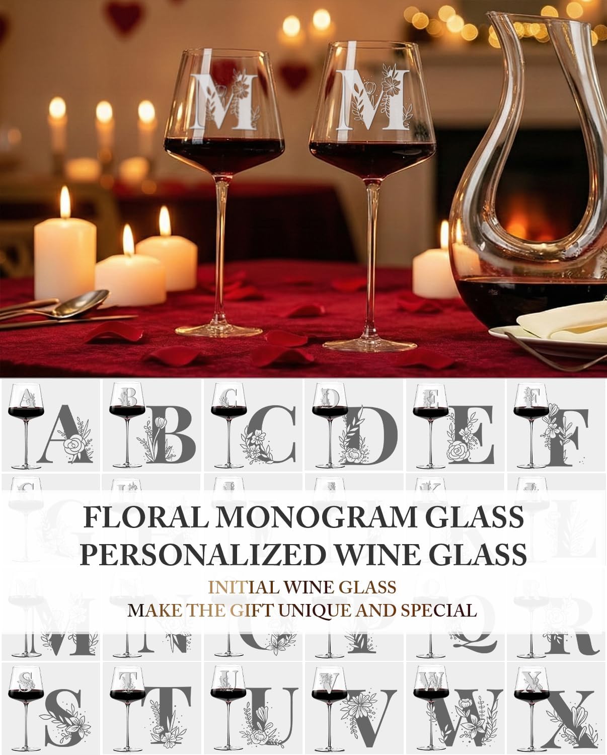 Physkoa Personalized Wine Glass-Initial Wine Glass Gifts for Women(Etched Dishwasher Safe),Customized Monogrammed Valentines Day Gift for Her/Mom/Wife/Best Friend/Sister-Letter M - Image 6