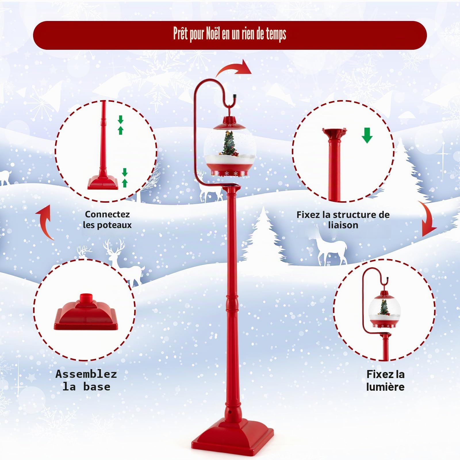 SOARS Decoration Noel, Lampadaire Noel 173CM avec Musique, Boule de Cristal | Boule Rotative à 360°, Flocons de Neige, Sapin de Noel, Deco Noel Exterieur & Interieur pour Jardin, Cour, Salon