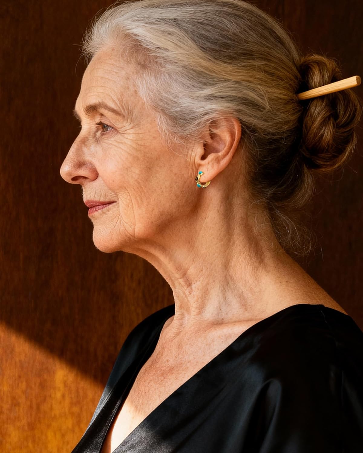 Small 14K Gold Plated Boho Hoop Turquoise and Tiger Eye Earrings for Women Western Vintage Stone Stud Earrings December Birthstone Cowgirl Jewelry - Image 4