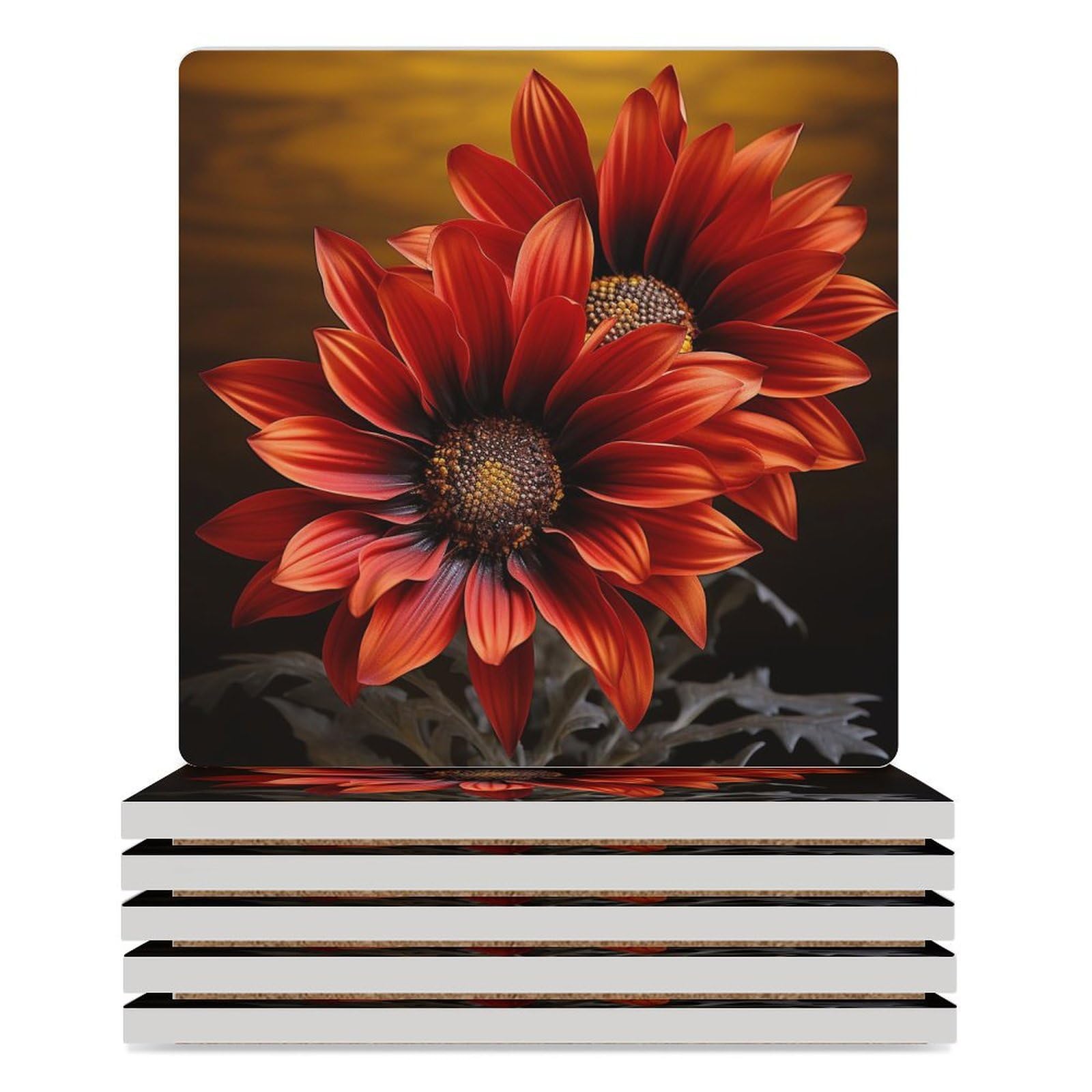 Posavasos para decoración de mesa, juego de 6 posavasos para mesa de café, reutilizables, con estampado de girasol rojo, para mesa de comedor y sala de estar