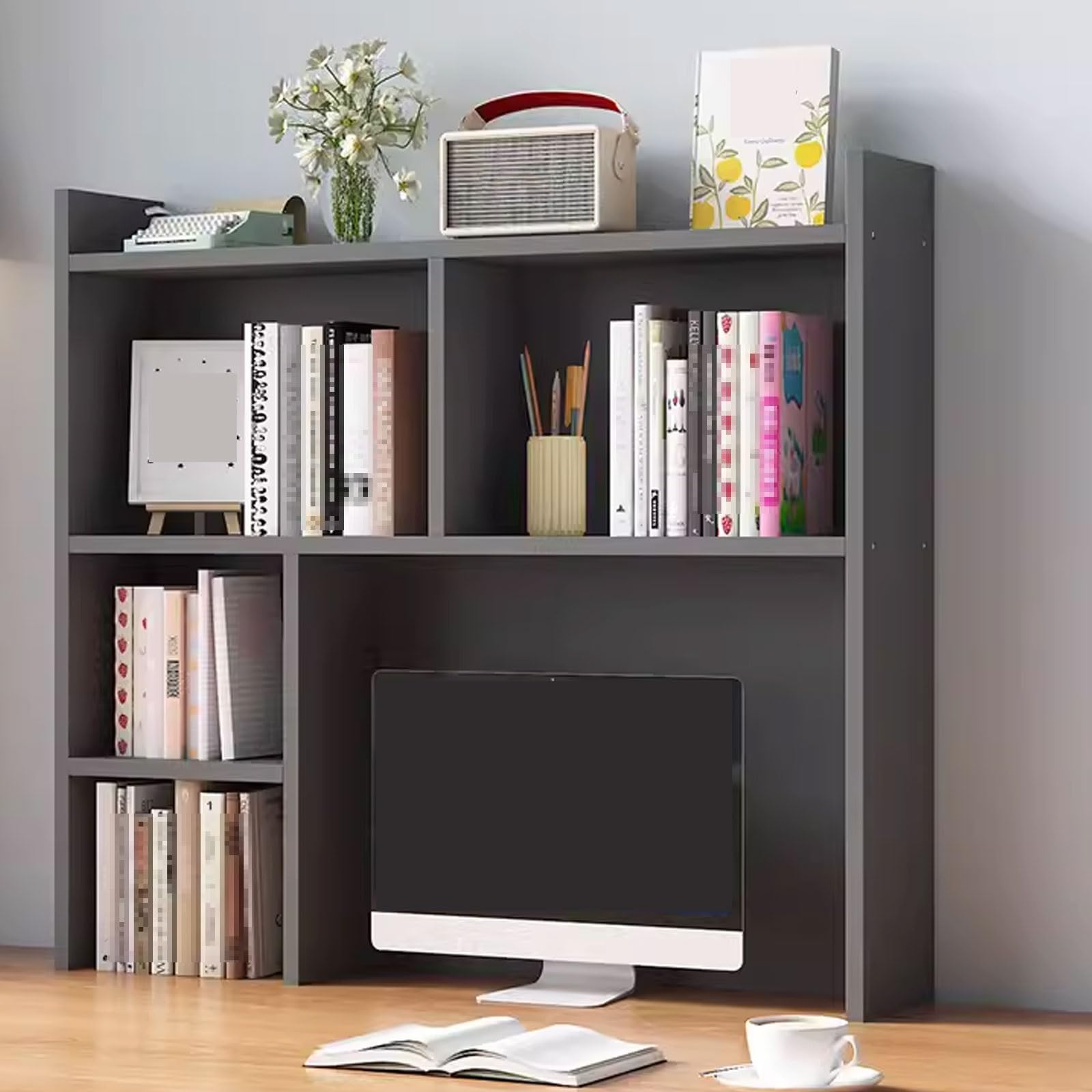 ASerZenith Wooden Desk Nizer With Shelves For Desktop Storage And Organization (Grey 90 * 90Cm)