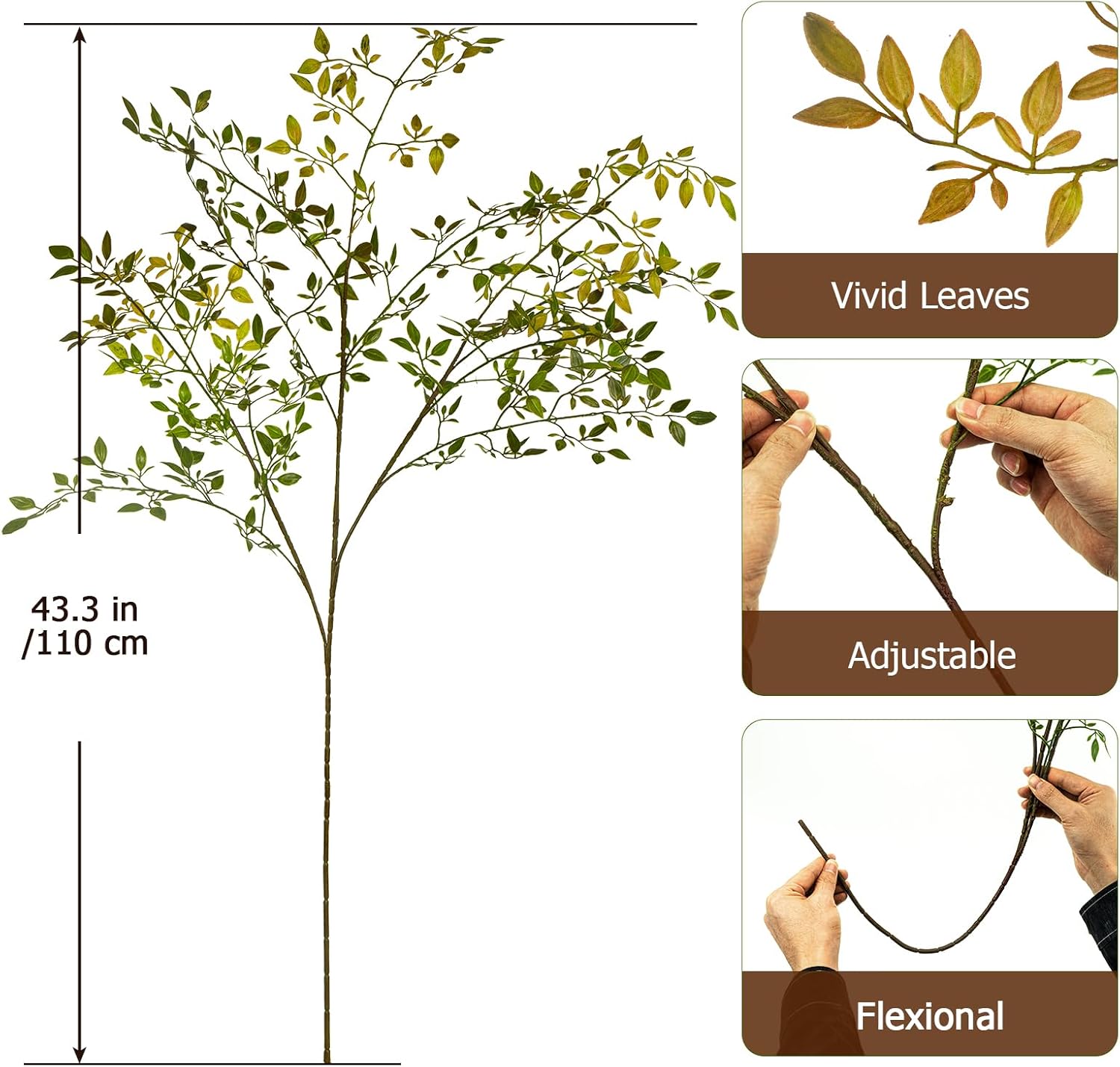 4pcs artificial greenery stems, 43.3" nandina branches tall faux plant stems for vase, greenery decor stems leaves bunches for shop garden office home décor,orange orange 4pcs
