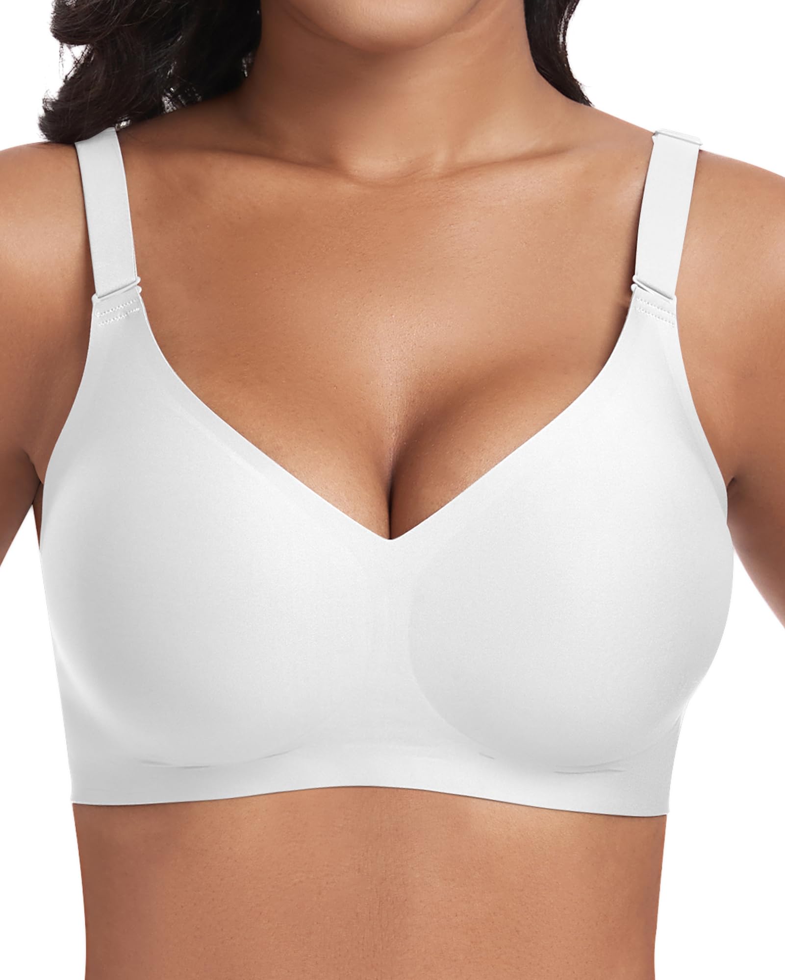 Jiuday BH ohne Bügel Push Up BH Große Brüste Starker Halt Bügelloser Bustier Damen Gepolstert Seamless Soft Bra ohne Buegel Bequemer T Shirt V-Ausschnitt Bralette