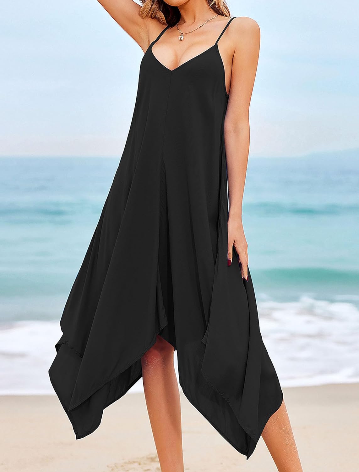 Chigant Women's 2026 Summer Dress Casual Boho Sundress Spaghetti Strap Swimwear Cover Up Beach Flowy Midi Vacation Dresses - Image 2