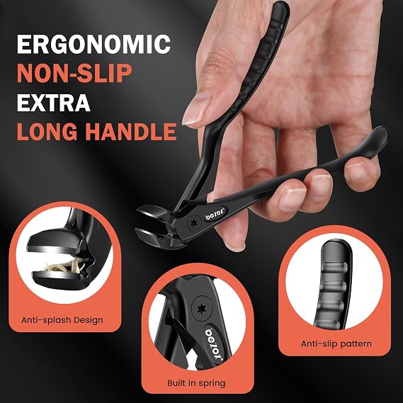 BEZOX Ergonomic Nail Clipper for Seniors -Toenail Clipper for Thick Toenails and Fingernails, Long Handle Nail Clippers with Catcher, Precision Nail Trimmer for Men and Women
