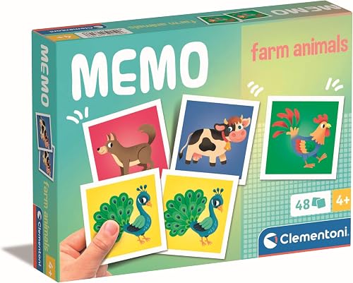 Clementoni Educational Game Memo Pocket Farm Animals 48 Płytek - Gra Dla Dzieci 3-5 lat, Gry Flash Card, Learning Logical Thinking, 2 Gracze, Prezent dla chłopca/dziewczyny, Cartoon, Made in Italy,