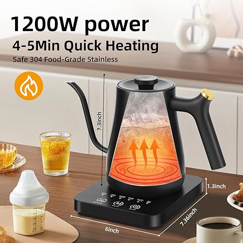 Miniatura 4 de Panana Hervidor eléctrico, hervidor eléctrico de cuello de cisne, control de temperatura con pantalla LCD, hervidor de té para verter sobre café,
