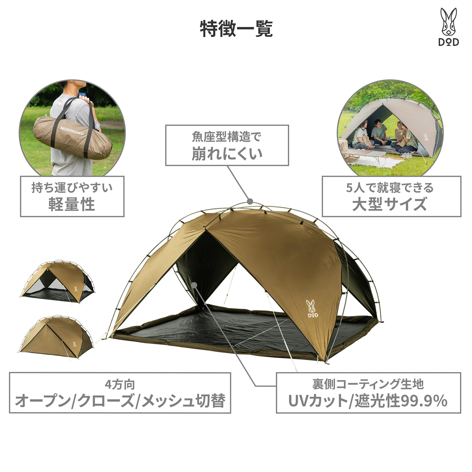 新品‼️DOD✨ノドグロシェード5人用✨UPF50+ フルクローズ フルメッシュ Amazon | DOD(ディーオーディー) ノドグロシェード 5人用 大型