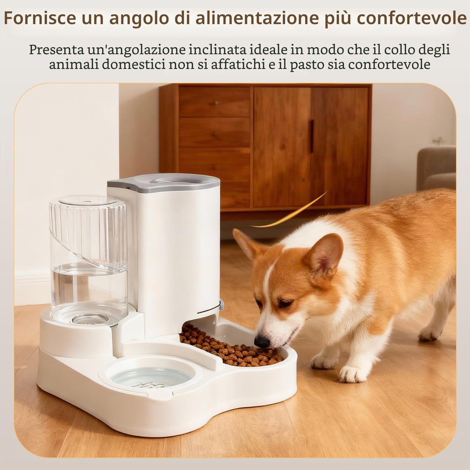 Nobleza Distributore per Gatti 2 in 1 con Fontana - Dispenser gravità Cibo 2.2L e Acqua 1L, Igienico Salvaspazio, Senza Elettricità, Design Moderno (Grigio)