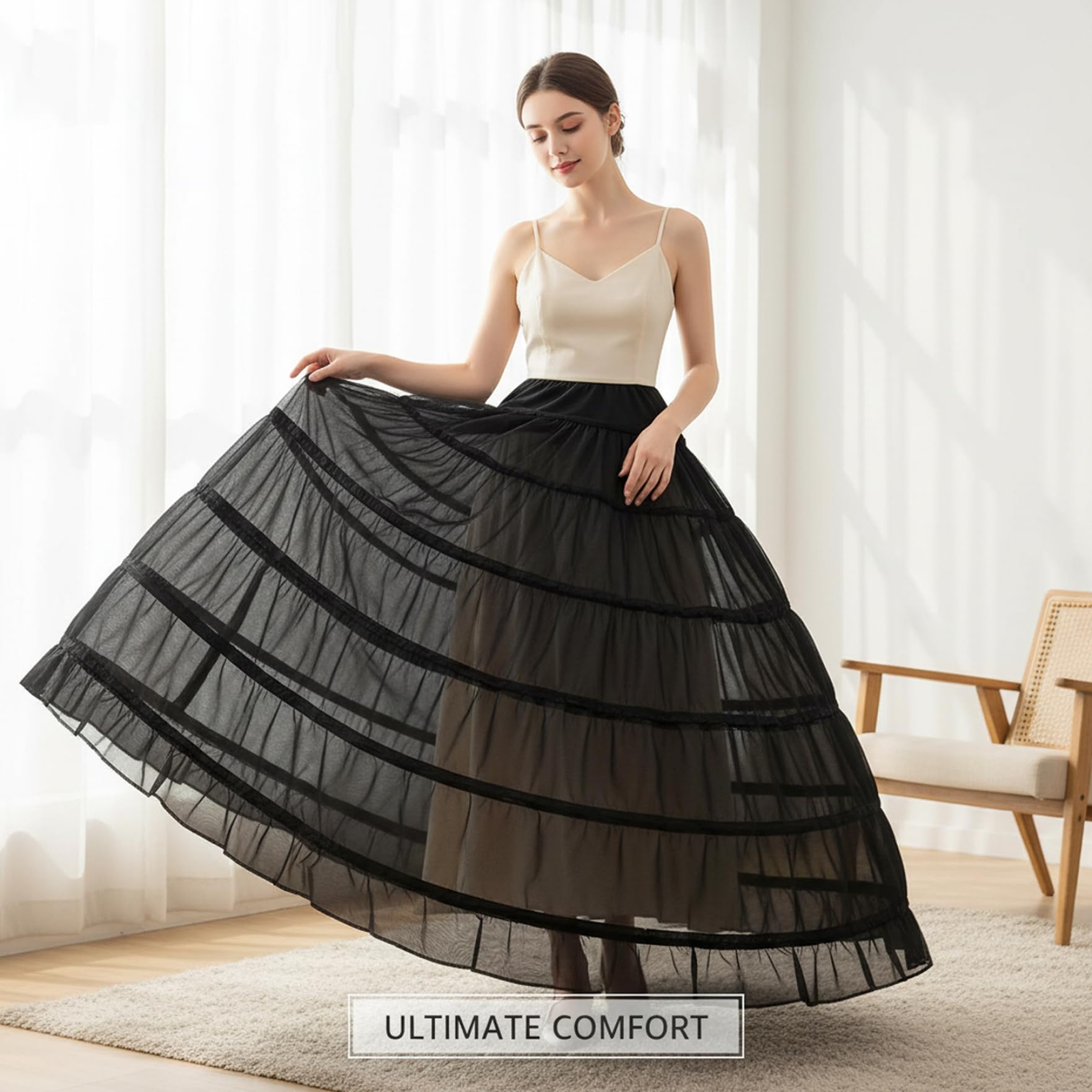 Jupon Crinoline pour Femme, Jupon à 6 cerceaux avec Cadre en Acier pour Une plénitude sous la Robe