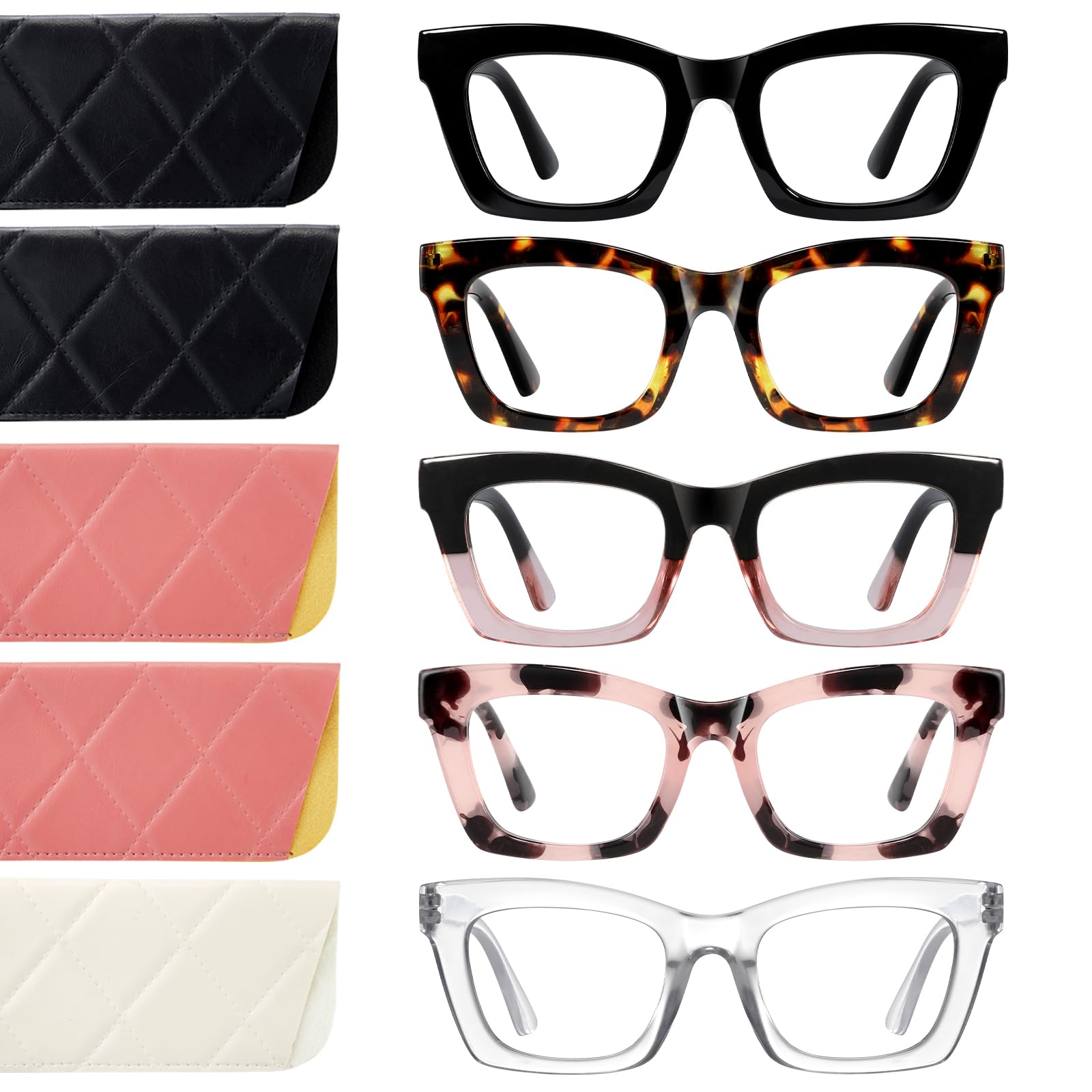 Oprah Reading Glasses for Women-5 Pack Blue Light Blocking Square Fashion  Readers with Spring Hinge Computer Eyeglasses(Mix2,