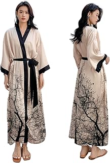 YunXiozy Star バスローブ レディース 薄手 シルクタッチ ガウン 夏用 部屋着 ルームウェア ロング ガウン 単品 ナイトガウン レース サテン浴衣 浴衣式 軽量 膝上 ロングローブ 女性用
