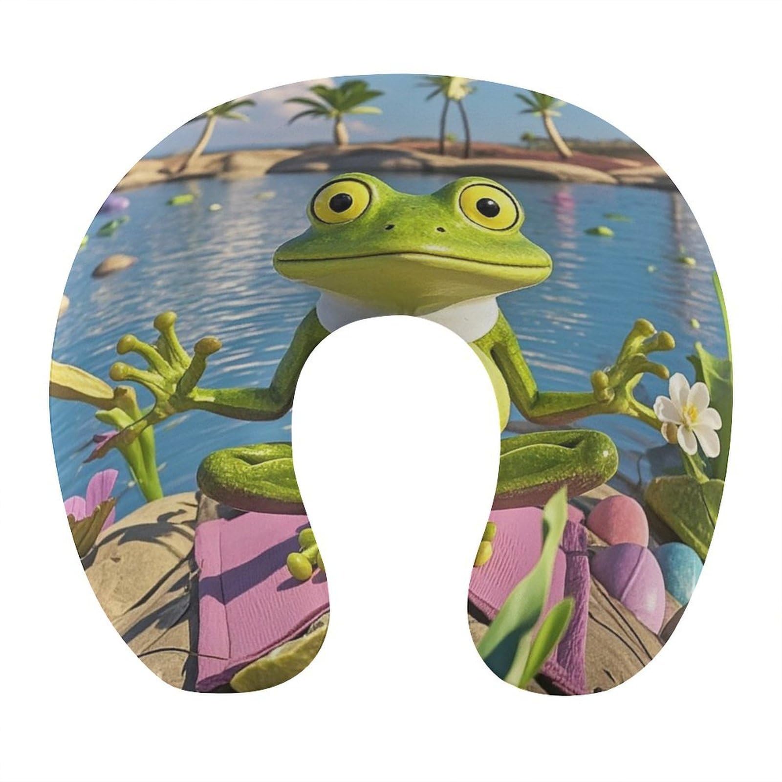 FekiLoot Funny Yoga Frog Travel Pillow U Shaped Neck Pillow Comfortable Memory Foam Pillow Portable Soft Headrest Lightweight Neck and Head Support for Planes Trains Self-Driving Cars