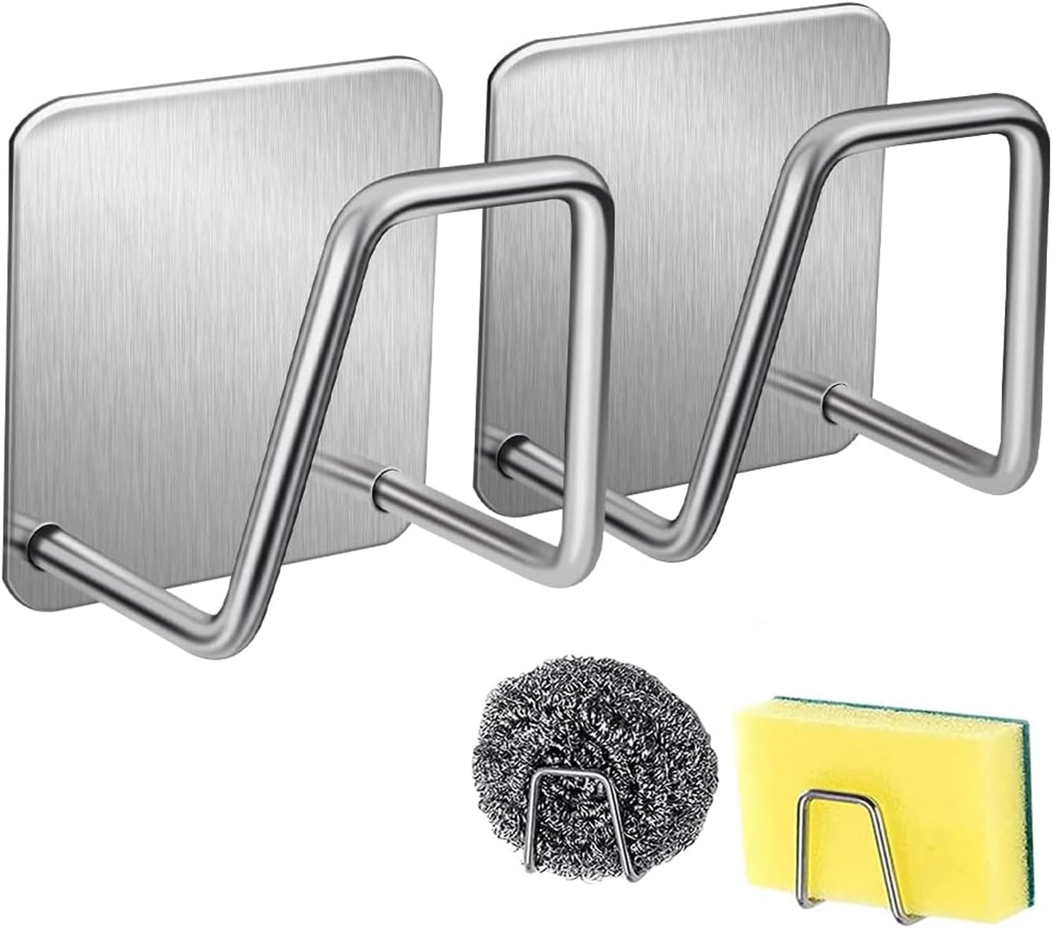 Sponge Holder for Kitchen Sink，Strong Adhesive Small ，Sink Holder for Brush and Sponge，Premium Rustproof SUS304 Stainless Steel Rust Proof Waterproof (Silver)