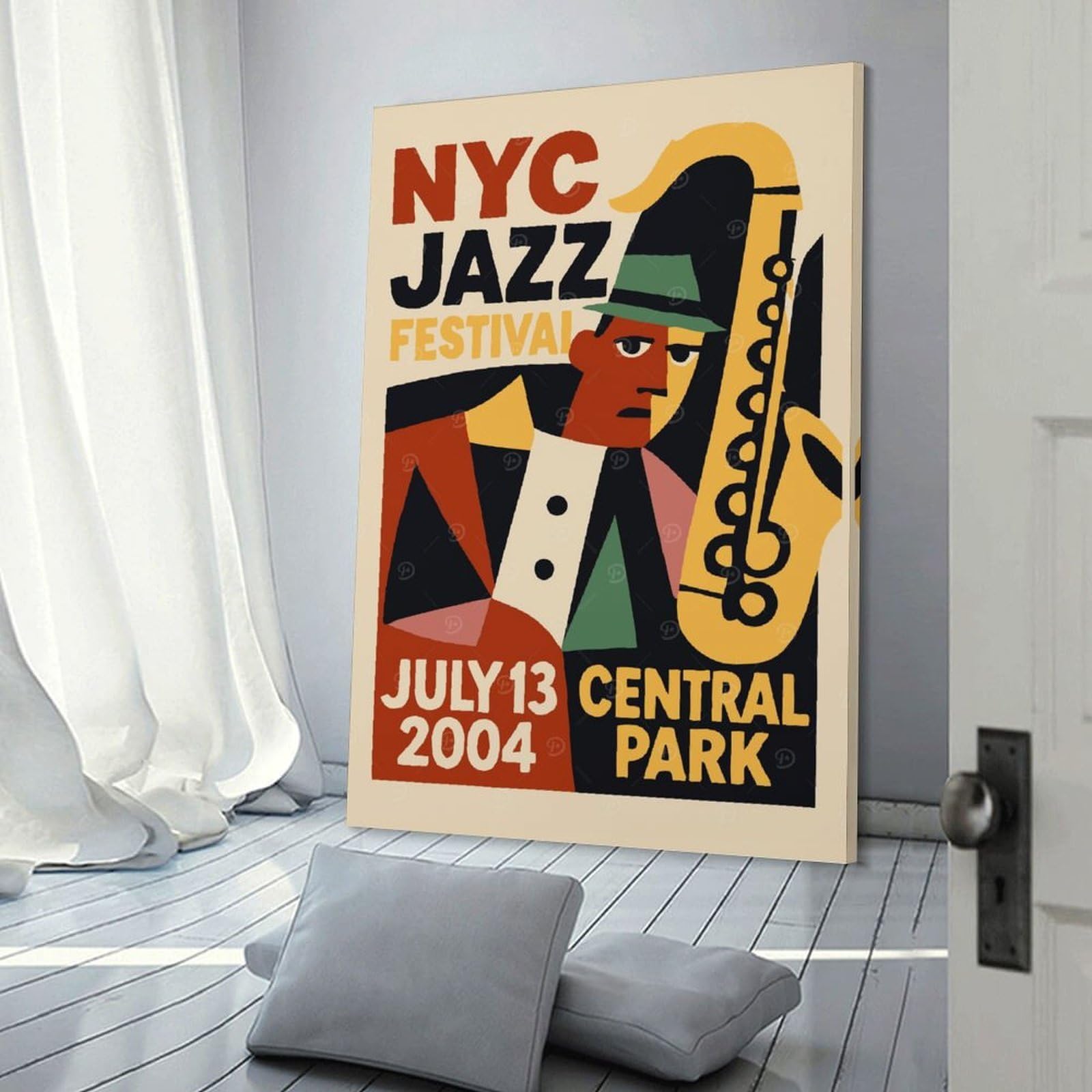Junmoney Hanging Wall Art NYC Jazz Festival, 24x36inch(60x90cm), for Wall Displays, Bedrooms Or Room Updates, Wall Decor Suited to Curated Displays