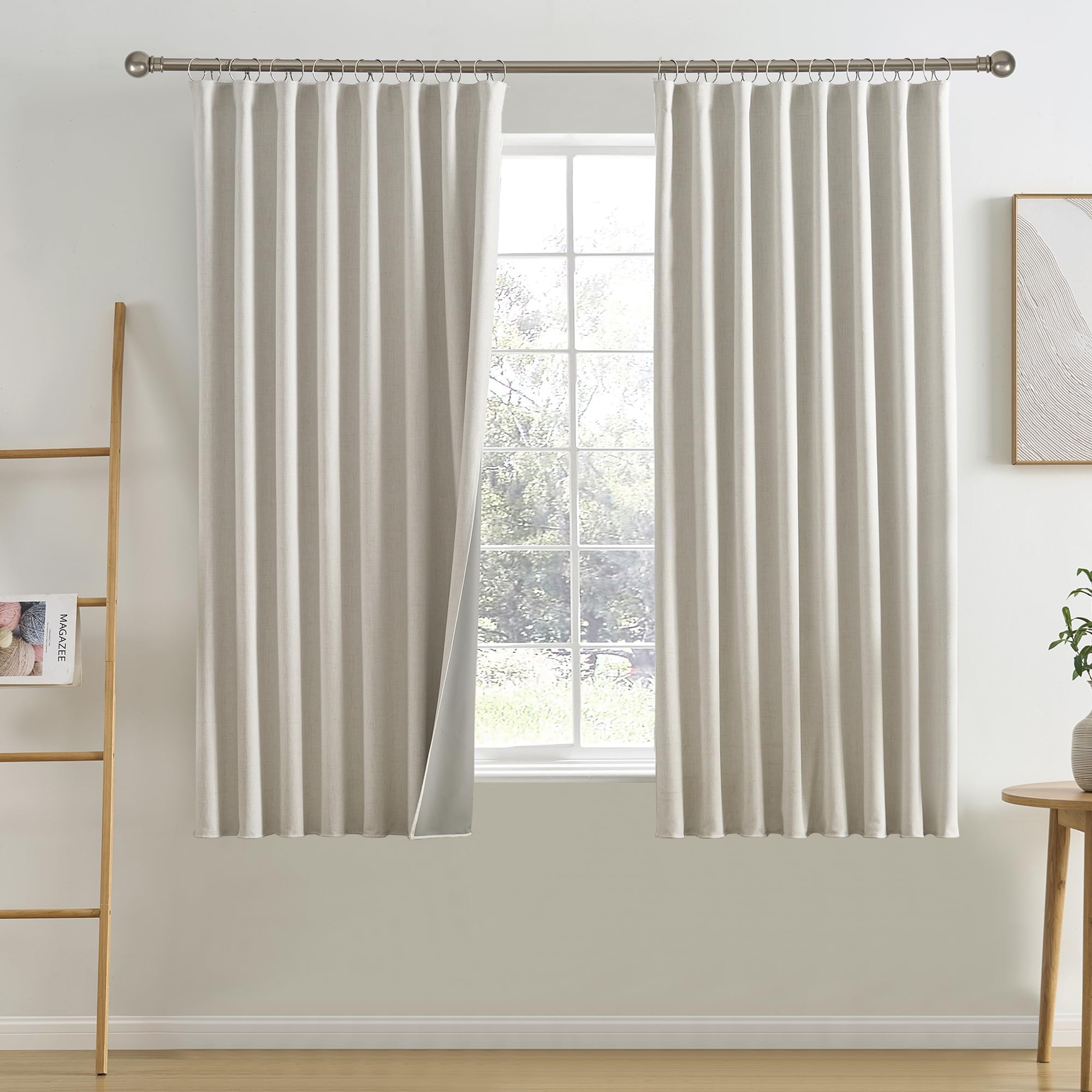 RAIN CITY Natural Birch Blackout Curtains 78 Inch Long 2 Panel Set, Boho Farmhouse Linen Drapes for Bedroom Textured Hook Included 50" x 78"