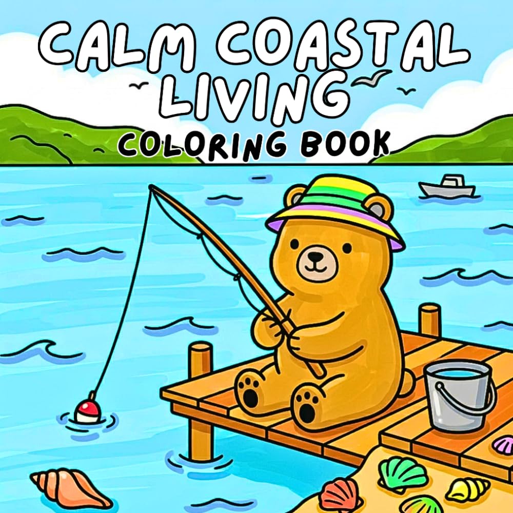 Calm Coastal Living Coloring Book: Bold & Easy Beach Cottage Scenes for Relaxation | Ocean Porches, Seaside Towns, Boats & Shell Collections | Simple Stress Relief Coloring for Adults