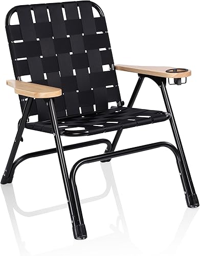 Picnic TIME Lux - Silla de campamento tejida, capacidad de 250 libras, silla de campamento plegable para adultos con portavasos, marco de aluminio