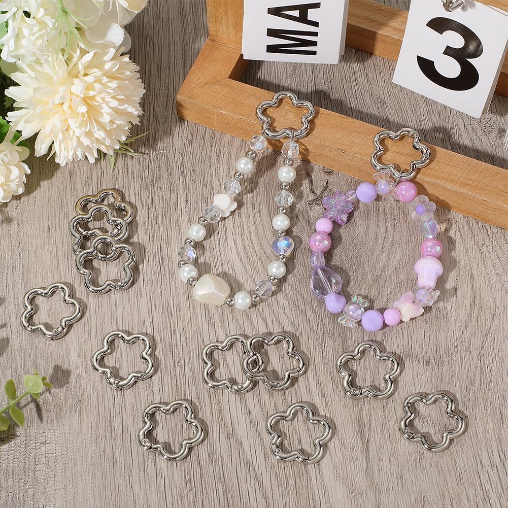 SUNNYCLUE 1 Box 18Pcs Spring Gate Ring Silver Carabiner Clip Bulk Flower Snap Hoop Trigger Buckle Alloy Clamp Metal Links Carabiner for Keychain Making DIY Bags Crafting Purse Keyrings Strap Handbag - Image 3