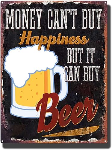 Letrero de metal retro con texto en inglés Money Can't Buy Happiness But It Can Buy Beer Poster Vintage, placa de metal vintage, decoración de