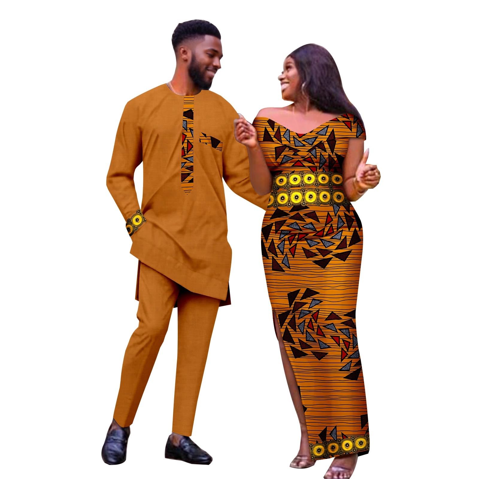 African Couple Outfits Matching Set for Party Womens Slim Pencil Dress and Mens African Traditional Clothes Suits