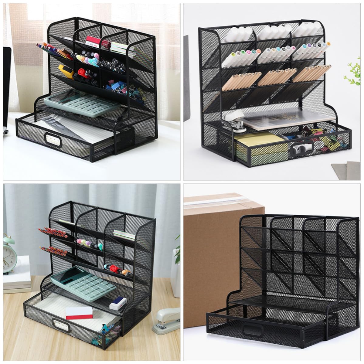 Metall Stiftehalter mit 9 Fächern Stabil und Leicht zu Reinigen als Schreibtisch Organizer für Bürobedarf und Kosmetik in Schwarz