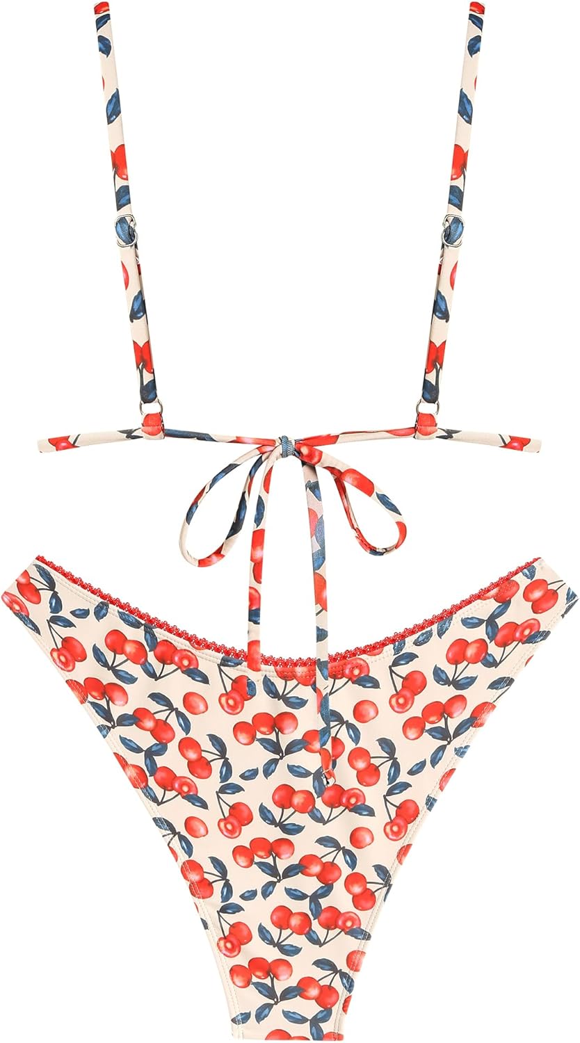 ZAFUL Women's String Triangle Bikini Sets Sexy Triangle Textured Tied High Cut Swimsuit Brazilian 2 Piece Bathing Suit - Image 2